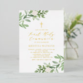Invitation En Aluminium Verdure et fleurs blanches Première communion sain (Debout devant)