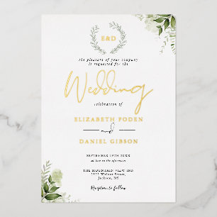 Invitation En Aluminium Verdure Garland Monogramme Mariage Or