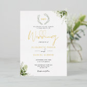 Invitation En Aluminium Verdure Garland Monogramme Mariage Or (Debout devant)