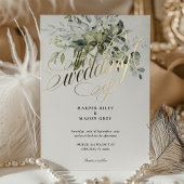 Invitation En Aluminium Verdure Gold Calligraphie Mariage Élégant Script