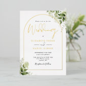 Invitation En Aluminium Verdure Monogramme Élégant Script Mariage Gold Arc (Debout devant)