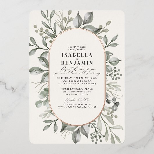 Invitation En Aluminium Verdure ovale Ovale Mariage or Rose (Recto)