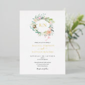 Invitation En Aluminium Verdure rose Floral Mariage Monogramme Or (Debout devant)