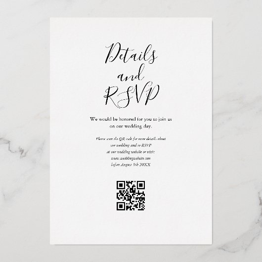 Invitation En Aluminium Verdure rustique QR Code Mariage élégant Or (Verso)