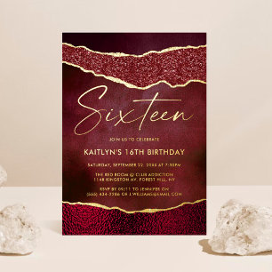 Invitation En Aluminium Véritable Agate Géométrique Bourgogne Élégant pour