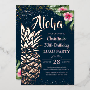 Invitation En Aluminium Véritable Aiguille tropicale Luau Floral Rose Or