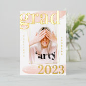 Invitation En Aluminium Véritable Aquarelle Rose Or Photo Graduation Foil (Debout devant)