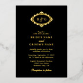 Invitation En Aluminium Véritable couronne d'or noir Elégant Mariage d'or  (Recto)