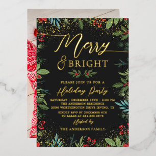 Invitation En Aluminium Véritable fête de Noël photo Merry & Bright en feu