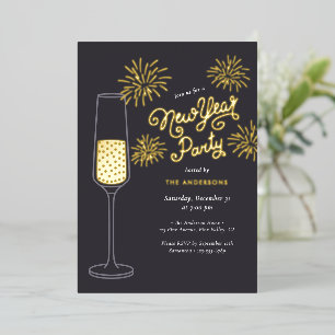 Invitation En Aluminium Véritable fête du Nouvel An avec feux d'artifice e