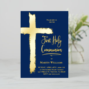 Invitation En Aluminium Véritable feuille croix Première sainte communion