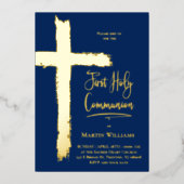 Invitation En Aluminium Véritable feuille croix Première sainte communion (Recto)