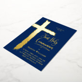 Invitation En Aluminium Véritable feuille croix Première sainte communion (Rotation)