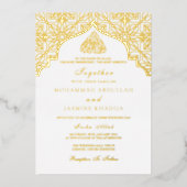 Invitation En Aluminium Véritable feuille d'or blanc Masjid Libellé Mariag (Recto)