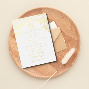 Invitation En Aluminium Véritable feuille d'or Blanc Masjid Texte Mariage