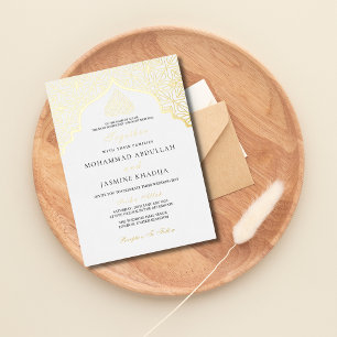 Invitation En Aluminium Véritable feuille d'or Blanc Masjid Texte Mariage