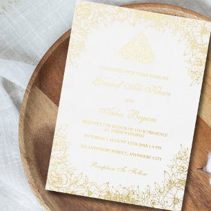 Invitation En Aluminium Véritable feuille d'or Blanc Orné Motif Mariage Mu