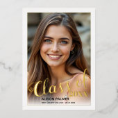 Invitation En Aluminium Véritable feuille d'or Classe de 2023 script photo (Recto)