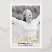Invitation En Aluminium Véritable feuille d'or Classe de 2023 script photo (Recto)