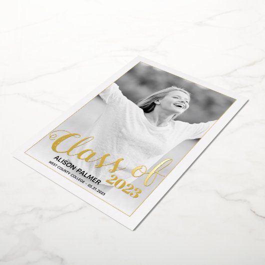 Invitation En Aluminium Véritable feuille d'or Classe de 2023 script photo (Rotation)