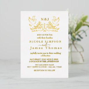 Invitation En Aluminium Véritable Feuille d'Or Couronne Élégante Oiseaux M