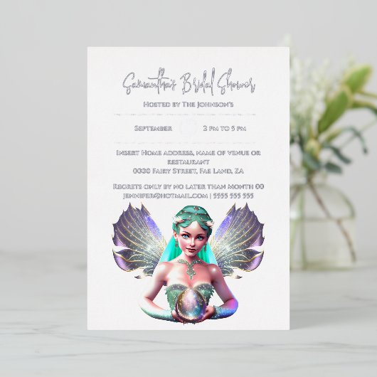 Invitation En Aluminium Véritable feuille fée princesse mariée ailes iride (Debout devant)