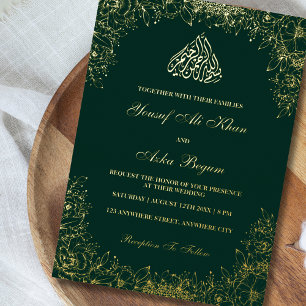 Invitation En Aluminium Véritable feuille or vert Ornat Libellé Mariage mu