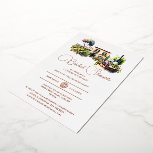 Invitation En Aluminium Véritable feuille rustique vignoble paysage rose o (Rotation)