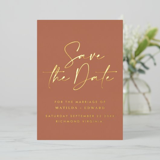 Invitation En Aluminium véritable feuille typographie manuscrite mariage f (Debout devant)