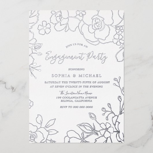 Invitation En Aluminium Véritable Fleur d'Argent Partie d'engagement Éléga (Recto)