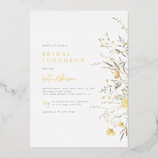 Invitation En Aluminium Véritable Fleur sauvage Foil Elégante Fête des mar (Recto)