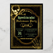 Invitation En Aluminium Véritable Foil Gothique Noir Crâne Halloween Party (Recto)