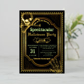 Invitation En Aluminium Véritable Foil Gothique Noir Crâne Halloween Party (Debout devant)