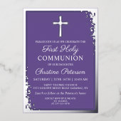 Invitation En Aluminium Véritable Foil Lavande Purple Première Communion (Recto)