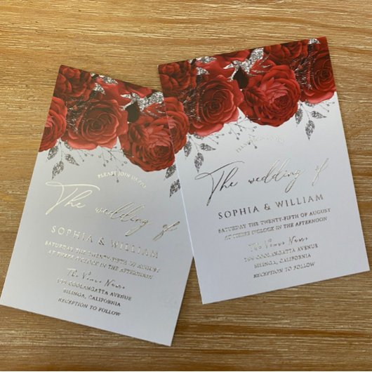 Invitation En Aluminium Véritable Foil Romantique Rose Mariage Argent