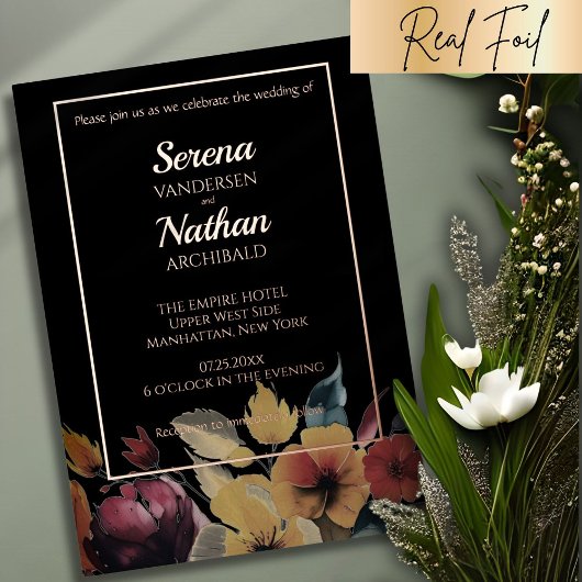 Invitation En Aluminium Véritable Foil Rose Gold Fleurs sauvages Élégant m