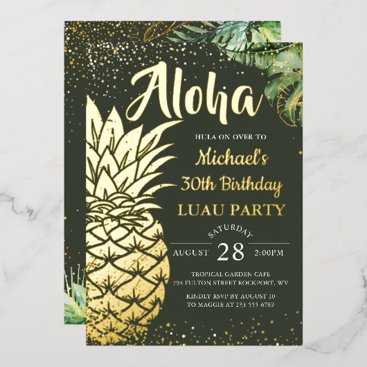 Invitation En Aluminium Véritable Foil Tropical Ananas Luau Beach Party (Recto/Verso)