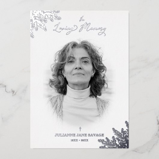 Invitation En Aluminium Véritable funérailles d'argent Noir Blanc photo so (Recto)