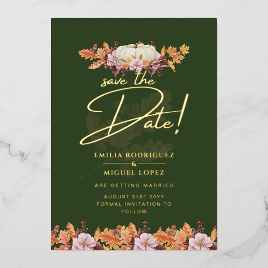 Invitation En Aluminium VÉRITABLE GOLD FOIL Automne Citrouille Enregistrer (Recto)