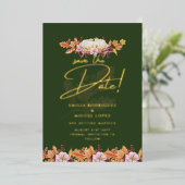 Invitation En Aluminium VÉRITABLE GOLD FOIL Automne Citrouille Enregistrer (Debout devant)