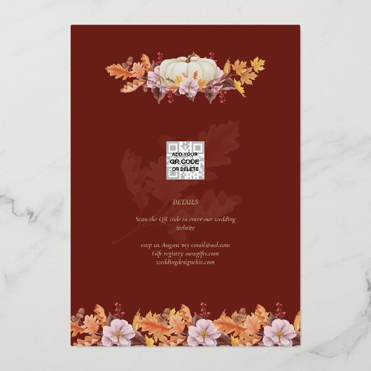 Invitation En Aluminium VÉRITABLE GOLD FOIL Automne Citrouille Enregistrer (Verso)