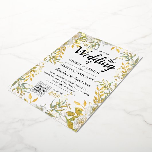 Invitation En Aluminium VÉRITABLE GOLD FOIL Green PHOTO QR Code Mariage (Rotation)