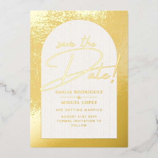 Invitation En Aluminium Véritable Gold Foil Mariage moderne Enregistrer La (Recto)