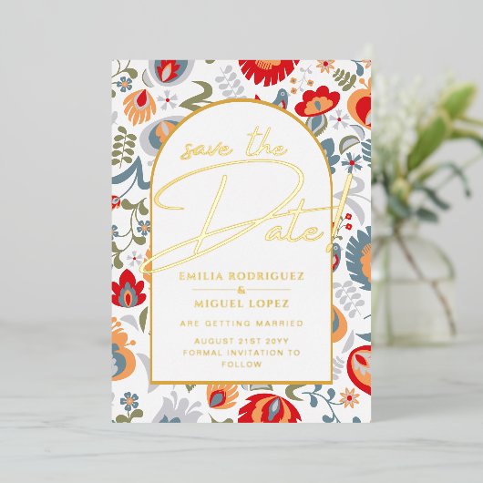 Invitation En Aluminium Véritable Gold Foil Mariage moderne Enregistrer La (Debout devant)