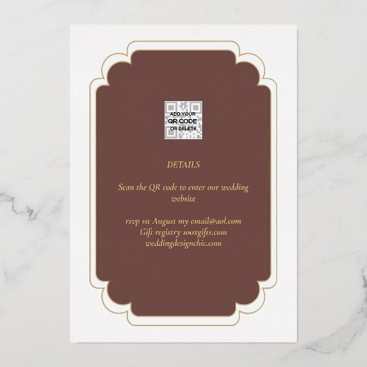 Invitation En Aluminium Véritable Gold Foil Mariage moderne Enregistrer La (Verso)
