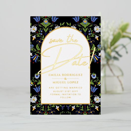 Invitation En Aluminium Véritable Gold Foil Mariage moderne Enregistrer La (Debout devant)