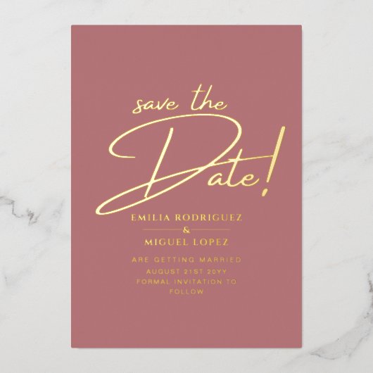 Invitation En Aluminium Véritable Gold Foil Mariage moderne Enregistrer La (Recto)