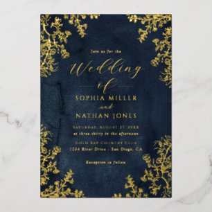 Invitation En Aluminium Véritable Gold Foil Marine Floral Lace Script Mari