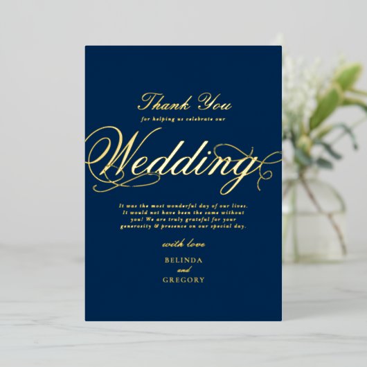 Invitation En Aluminium Véritable Gold Foil Marine Luxe Mariage bleu Merc (Debout devant)