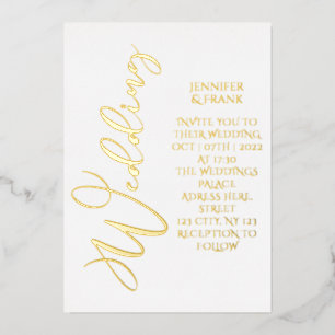 Invitation En Aluminium Véritable Gold Foil Moderne Blanc Élégant